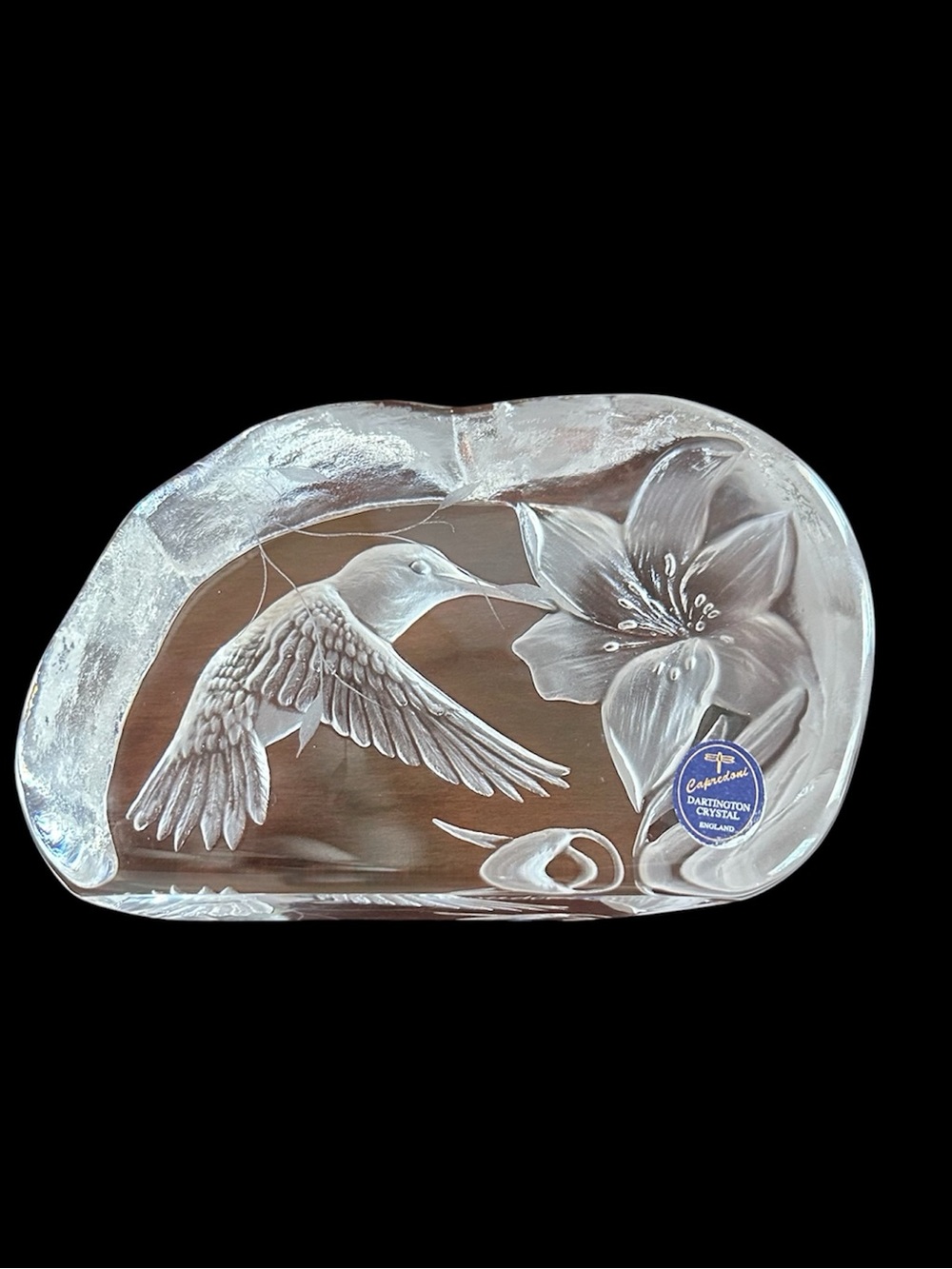Capredoni Dartington Crystal England hummingbird paper weight sculpture
